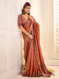 Brown Zari Woven Saree In Tussar Silk