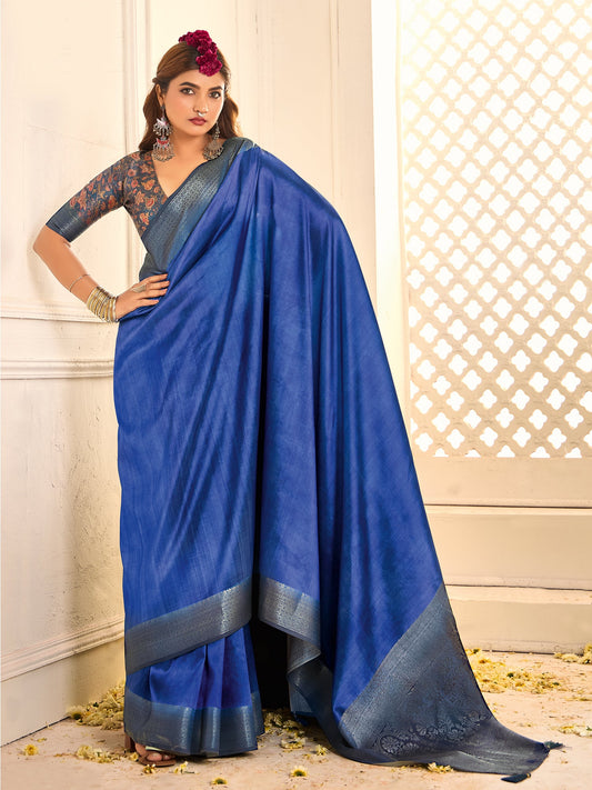 Royal Blue Zari Woven Tussar Silk Saree