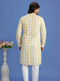 Yellow Cotton Embroidered Kurta Pajama