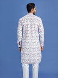 Blue & Pink Cotton Embroidered Kurta Pajama