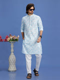 Blue Cotton Embroidered Kurta Pajama Set