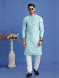 Blue Thread Embroidered Festive Kurta Pajama