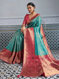 Sea Blue Woven Embroidered Kanjivaram Silk Saree