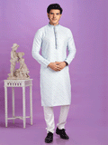 Blue Cotton Kurta Set In Digital Print