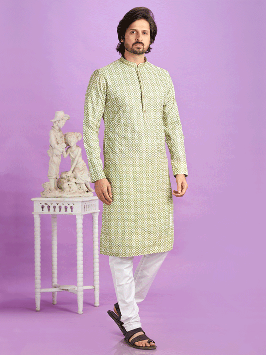 Green Digital Printed Kurta Set In Cotton