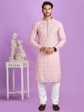Pink Readymade Men's Kurta Pyjama Set
