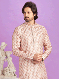 Brown Printed Kurta Set In Cotton For Mens