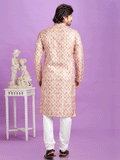 Brown Printed Kurta Set In Cotton For Mens