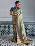 Blue Woven Embroidered Kanjivaram Silk Saree