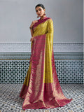 Yellow & Pink Woven Embroidered Kanjivaram Saree