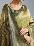 Festive Green Woven Embroidered Kanjivaram Silk Saree
