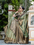 Green Woven Embroidered Kanjivaram Silk Saree