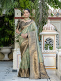 Green Woven Embroidered Kanjivaram Silk Saree