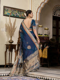 Blue Linen Woven Cutdana Work Saree