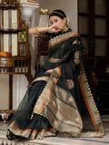 Black Linen Cutdana Woven Work Saree