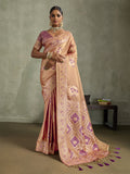 Peach Art Silk Meenakari Woven Festive Saree