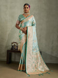 Sea Green Art Silk Meenakari Woven Saree