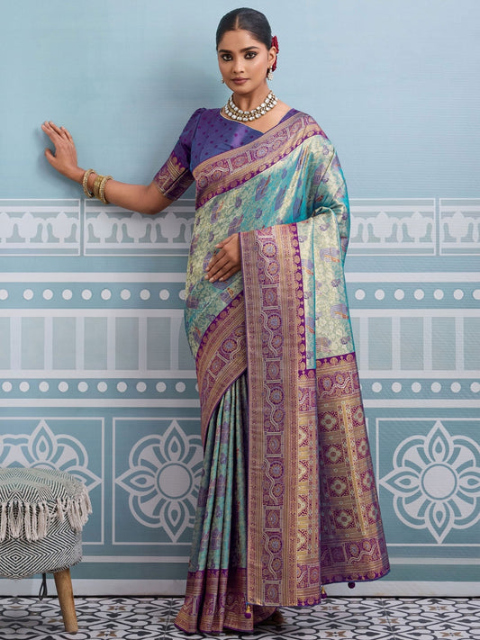Light Blue Meenakari Woven Saree With Blouse