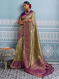 Brown Self Woven Work Festive Saree