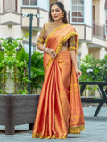 Peach Festive Woven Work Saree In Silk