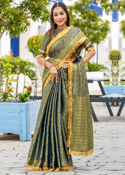 Blue Woven Work Saree In Mysore Silk