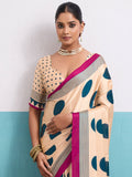 Peach Digital Printed Party Saree In Silk