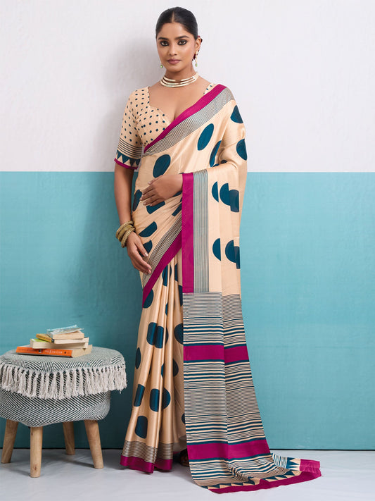 Peach Digital Printed Party Saree In Silk