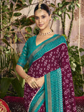 Wine Art Silk Party Wear Saree In Print