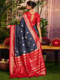 Stone Blue Woven Work Festive Saree In Silk