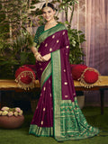 Dark Wine Art Silk Saree In Woven Work
