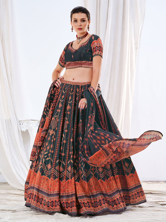 Green Digital Print Lehenga Choli