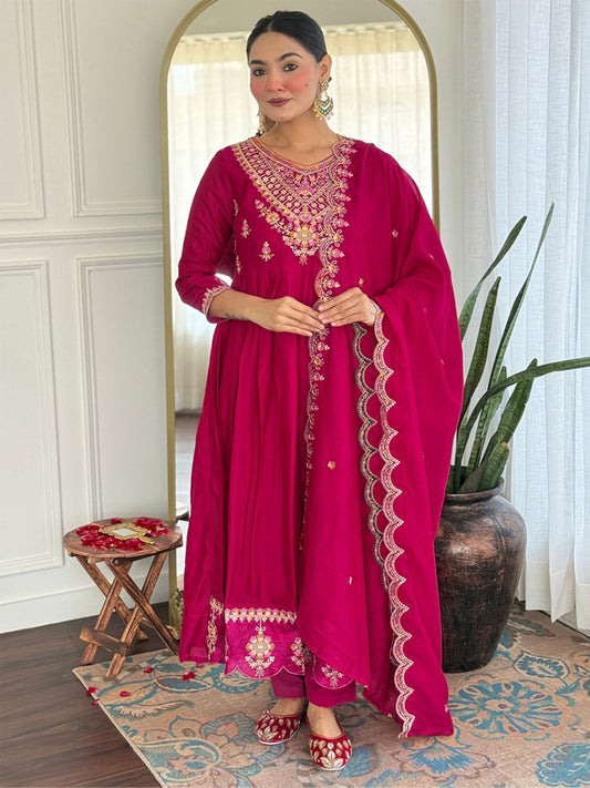 Rani Pink Embroidered Party Wear Salwar Suit