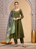 Readymade Mehndi Green Embroidered Salwar Suit
