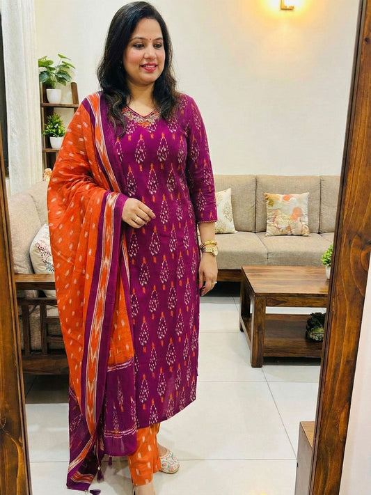 Purple Festive Wear Cotton Salwar Kameez