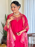 Red Viscose Embroidered Salwar Suit