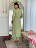 Pista Green Viscose Embroidered Salwar Suit