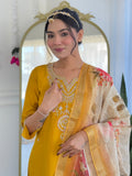 Yellow Readymade Salwar Kameez In Viscose