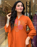 Orange Embroidered Cotton Salwar Kameez