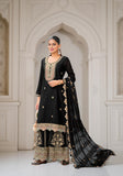 Black Art Silk Embroidered Kurta With Sharara