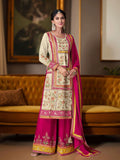 Cream Chinon Fabric Stitched Sharara Suit