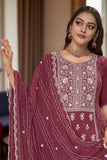 Maroon Art Silk Embroidered Kurta With Sharara and Dupatta