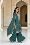 Green Art Silk Embroidered Kurta With Sharara and Dupatta