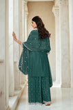 Green Art Silk Embroidered Kurta With Sharara and Dupatta