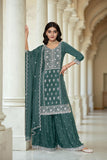 Green Art Silk Embroidered Kurta With Sharara and Dupatta