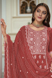 Rust Art Silk Embroidered Kurta With Sharara and Dupatta