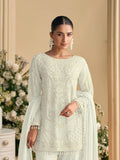Cream Embroidered Pant Suit in Georgette