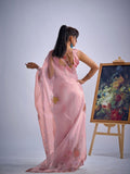 Baby Pink Organza Saree Stone Work