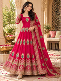 Rani Pink Embroidered Anarkali Suit in Art Silk
