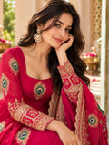 Rani Pink Embroidered Anarkali Suit in Art Silk