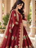 Maroon Embroidered Art Silk Anarkali Suit